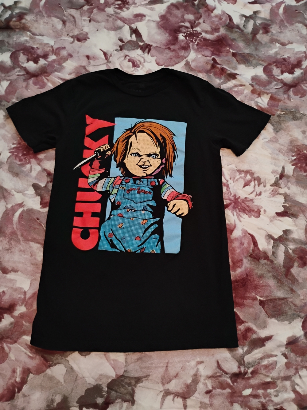 Men's Women's Chucky Black T-Shirt Child's Play Size XS Horror Movie Halloween